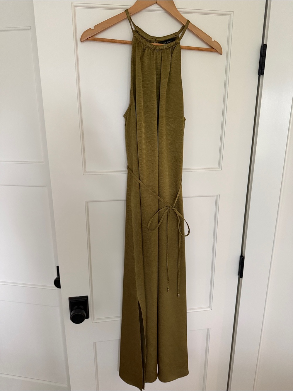 Ted Baker Olive Green Halter Neck Jumpsuit with Waist Tie